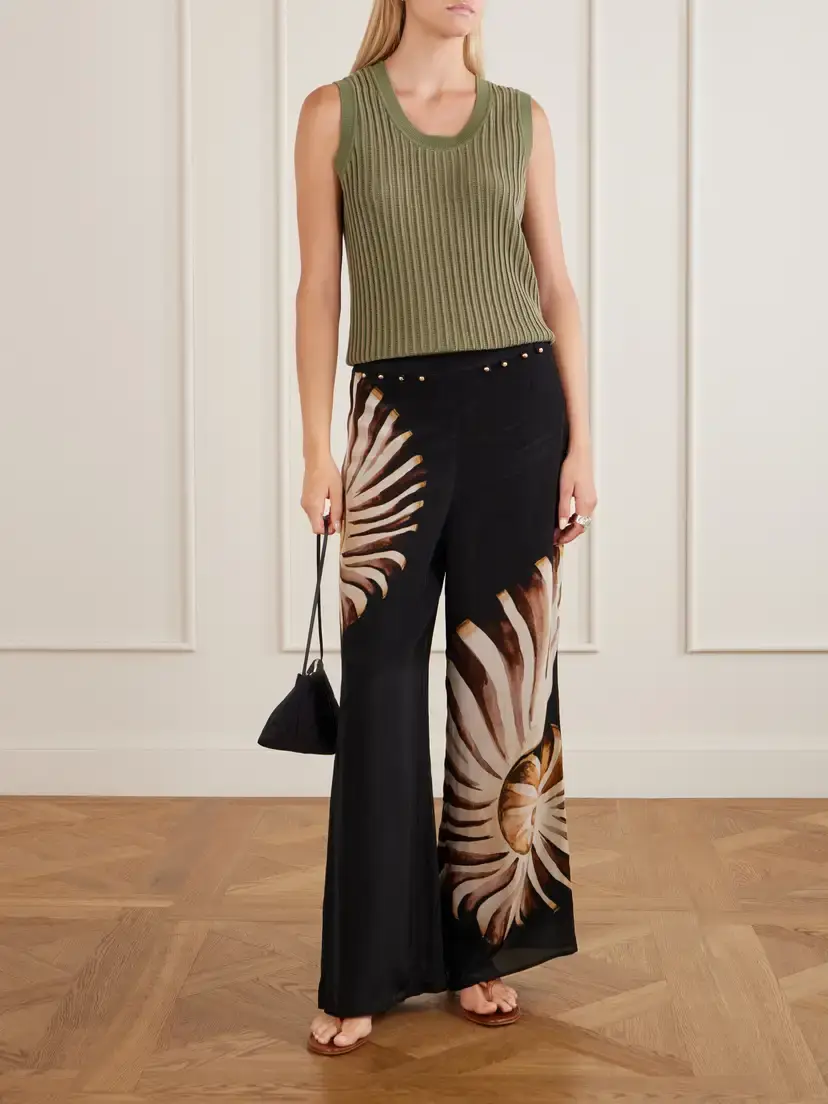 Farm Rio Ammonite Printed Embellished Habotai Wide-leg Pants | Thumbnail 2 Farm Rio Ammonite Printed Embellished Habotai Wide-leg Pants | Thumbnail 2