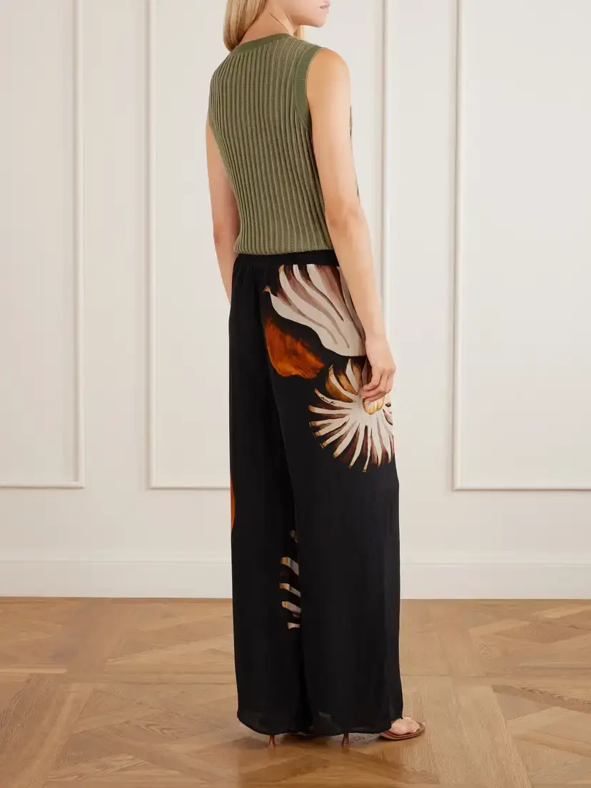 Farm Rio Ammonite Printed Embellished Habotai Wide-leg Pants | Thumbnail 3 Farm Rio Ammonite Printed Embellished Habotai Wide-leg Pants | Thumbnail 3