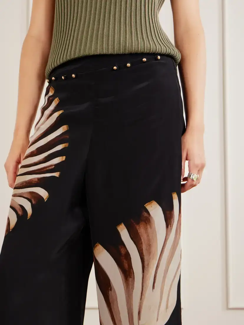 Farm Rio Ammonite Printed Embellished Habotai Wide-leg Pants | Thumbnail 4 Farm Rio Ammonite Printed Embellished Habotai Wide-leg Pants | Thumbnail 4
