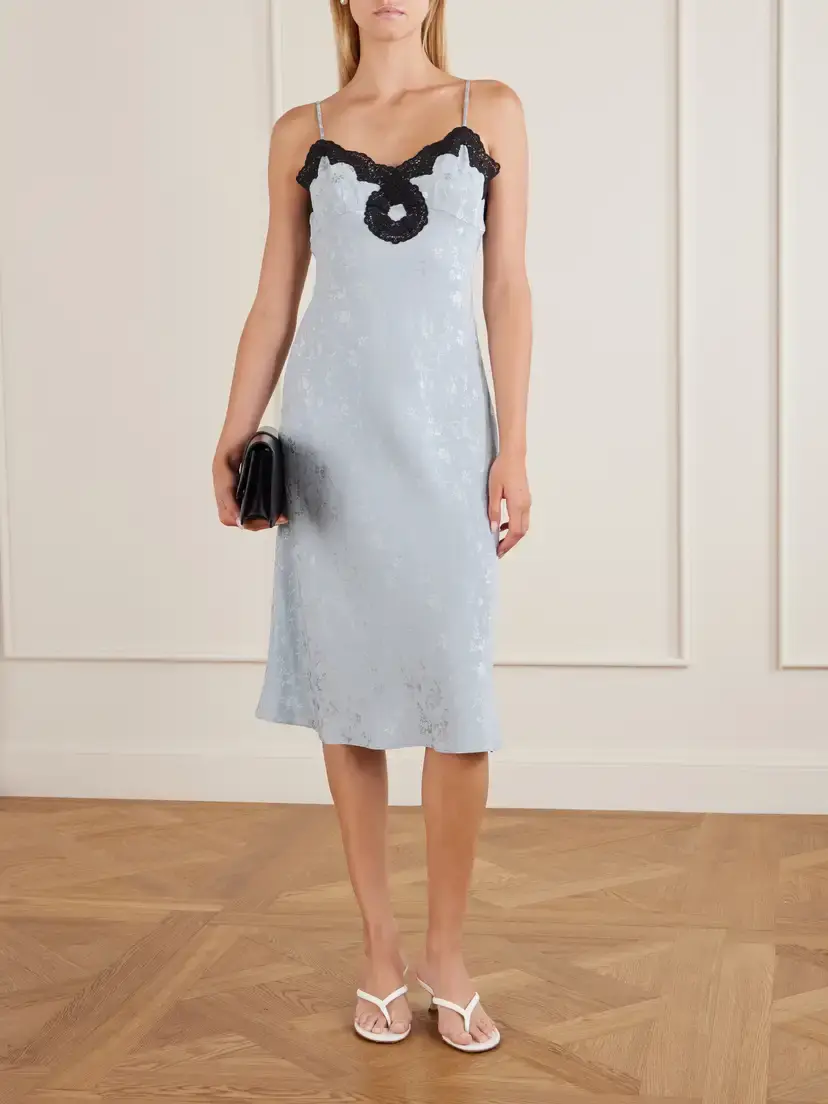 MAISON MAYLE Pina Lace-trimmed Silk-crepe De Chine Midi Dress | Thumbnail 2 MAISON MAYLE Pina Lace-trimmed Silk-crepe De Chine Midi Dress | Thumbnail 2