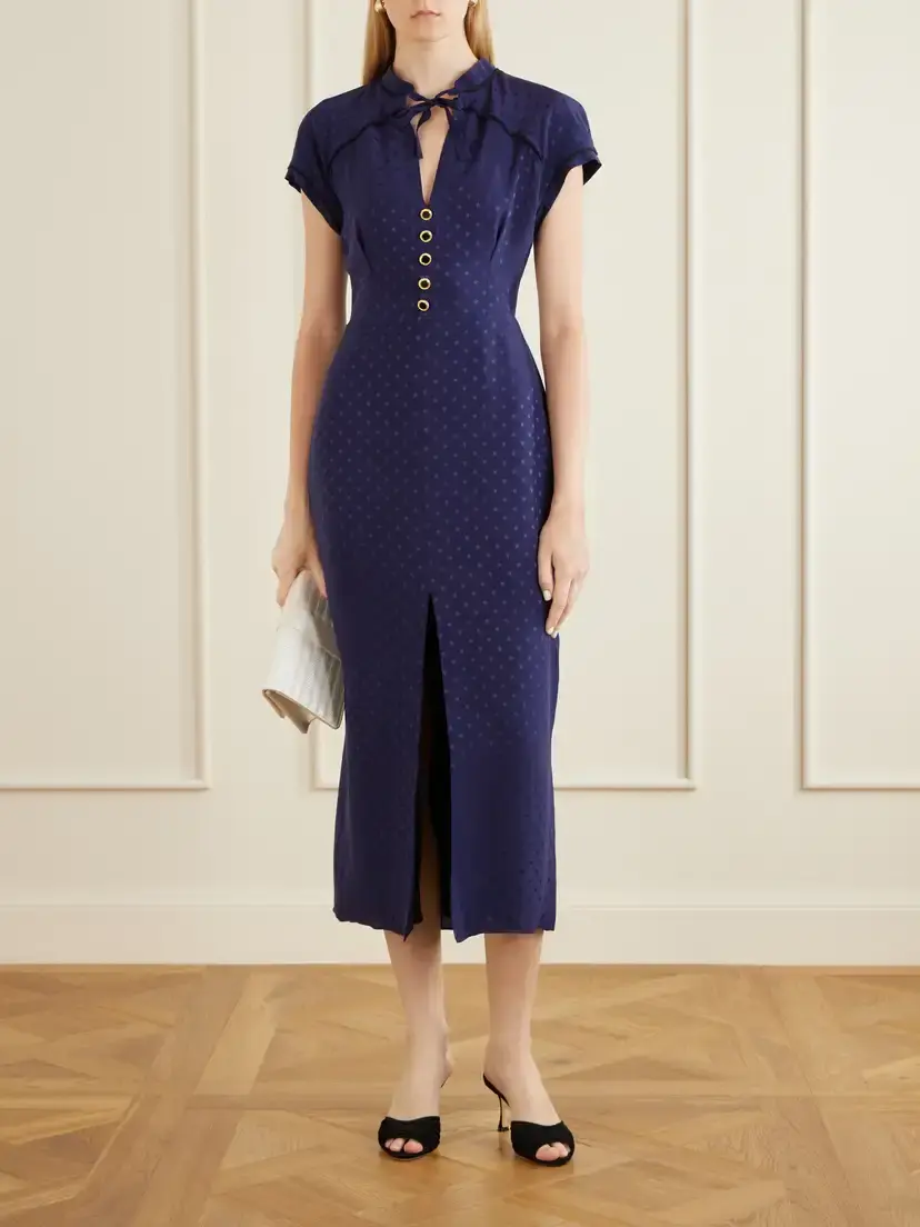 Alessandra Rich Silk Jacquard Midi Dress | Thumbnail 2 Alessandra Rich Silk Jacquard Midi Dress | Thumbnail 2