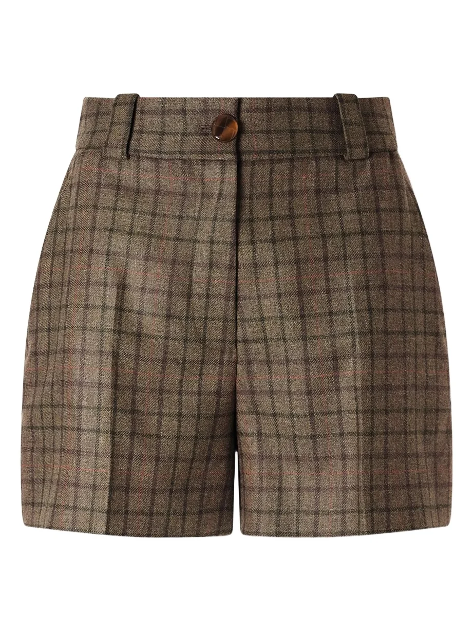 Teke Checked Wool And Cashmere-blend Shorts - Green