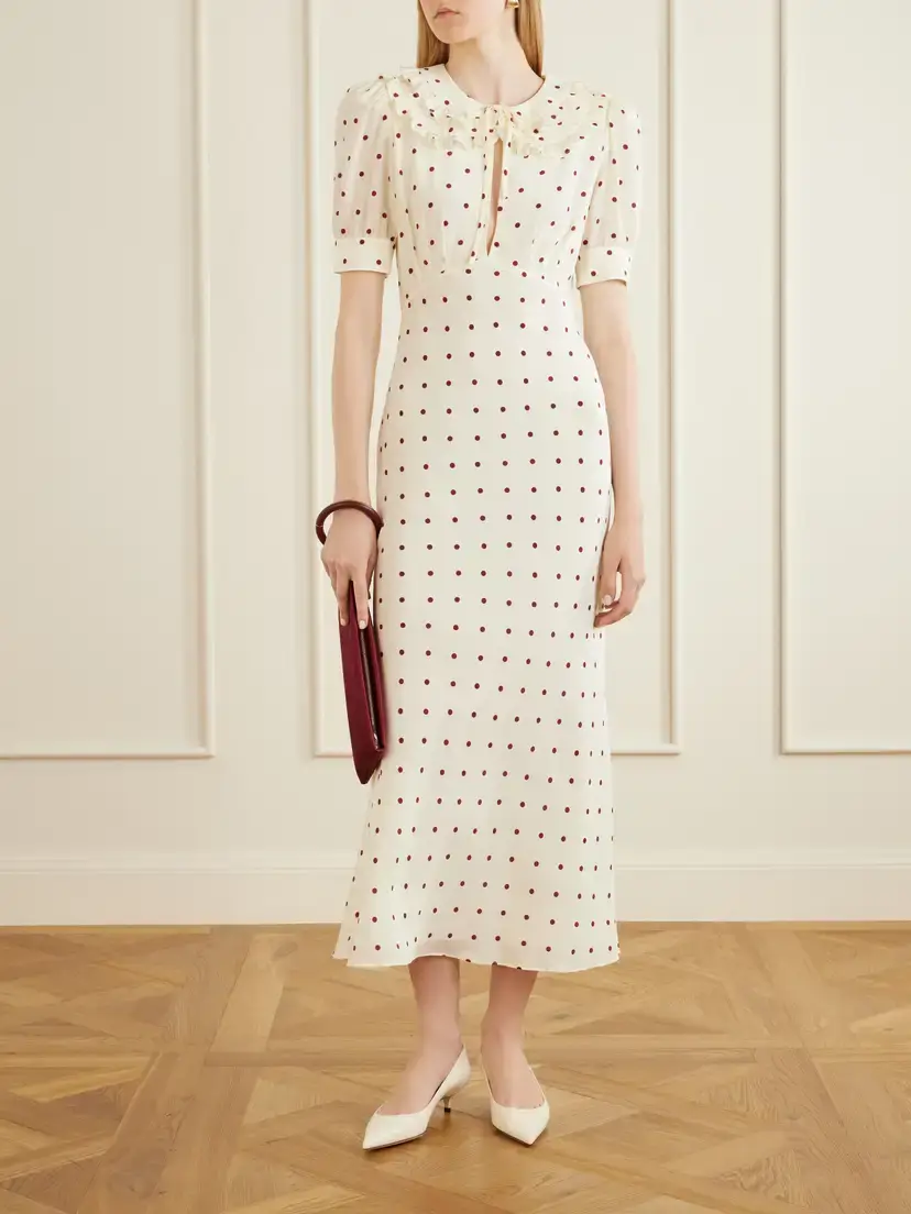Alessandra Rich Ruffled Polka-dot Silk Midi Dress | Thumbnail 2 Alessandra Rich Ruffled Polka-dot Silk Midi Dress | Thumbnail 2