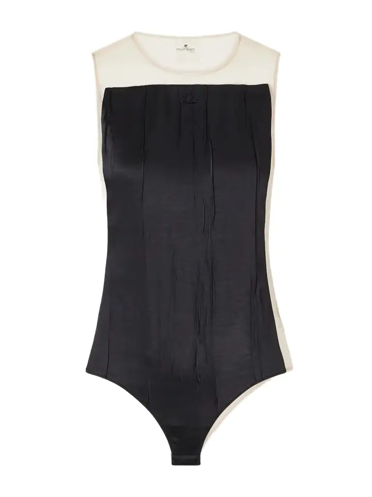 Courrèges Logo-appliqué Crinkled-satin And Organza Bodysuit | Image 1 Courrèges Logo-appliqué Crinkled-satin And Organza Bodysuit | Image 1