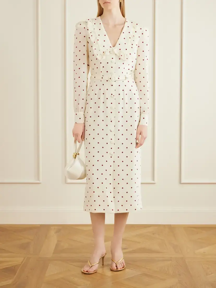 Alessandra Rich Belted Polka-dot Silk-crepe Midi Dress | Thumbnail 2 Alessandra Rich Belted Polka-dot Silk-crepe Midi Dress | Thumbnail 2