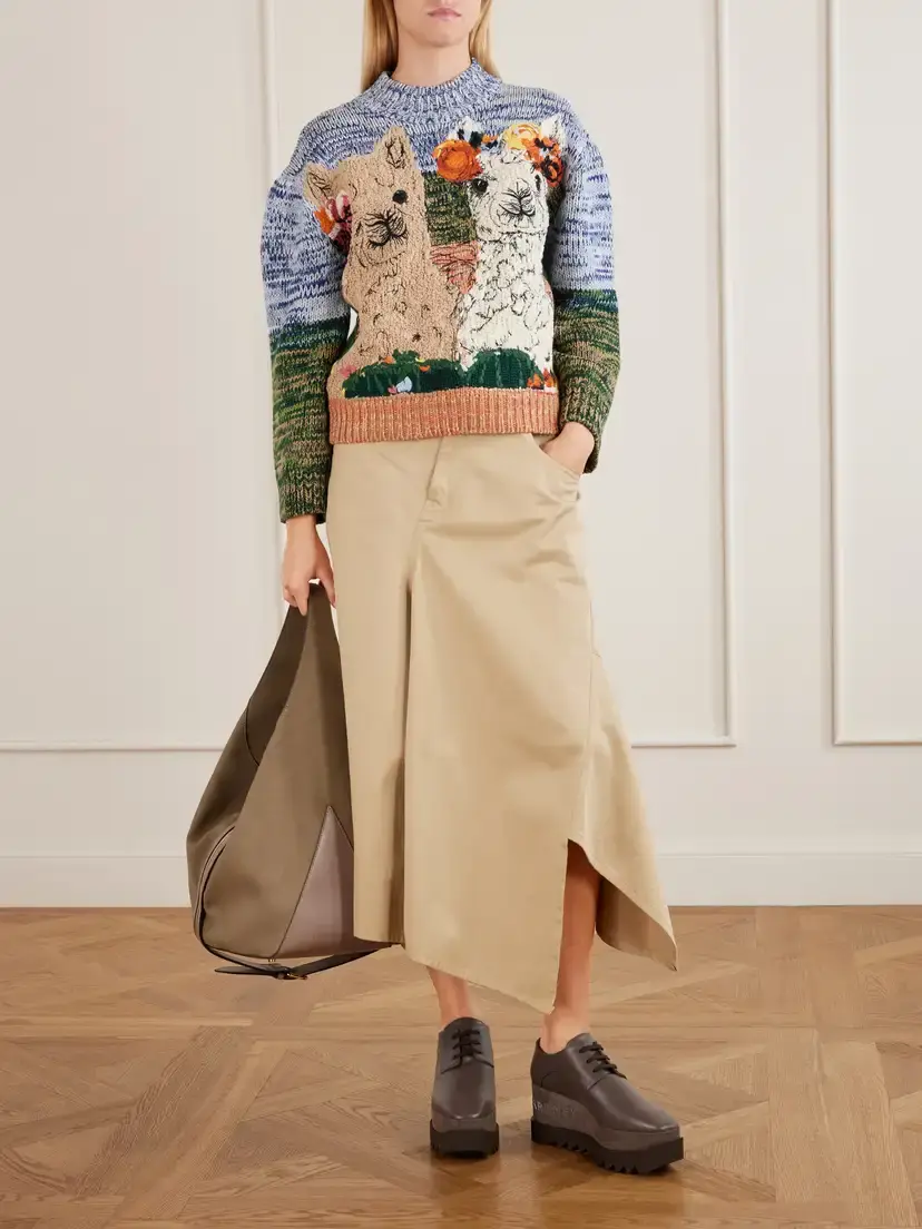 Stella McCartney Mélange Knitted Embroidered Wool Sweater | Thumbnail 2 Stella McCartney Mélange Knitted Embroidered Wool Sweater | Thumbnail 2