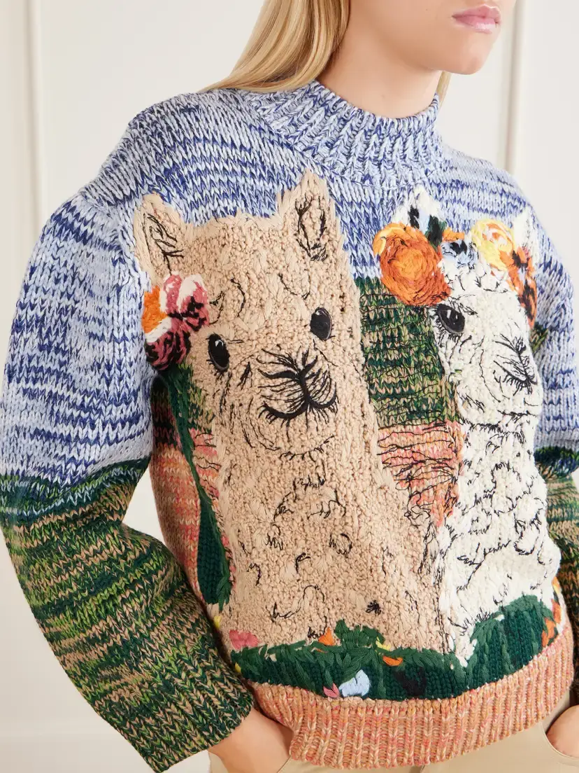 Stella McCartney Mélange Knitted Embroidered Wool Sweater | Thumbnail 4 Stella McCartney Mélange Knitted Embroidered Wool Sweater | Thumbnail 4