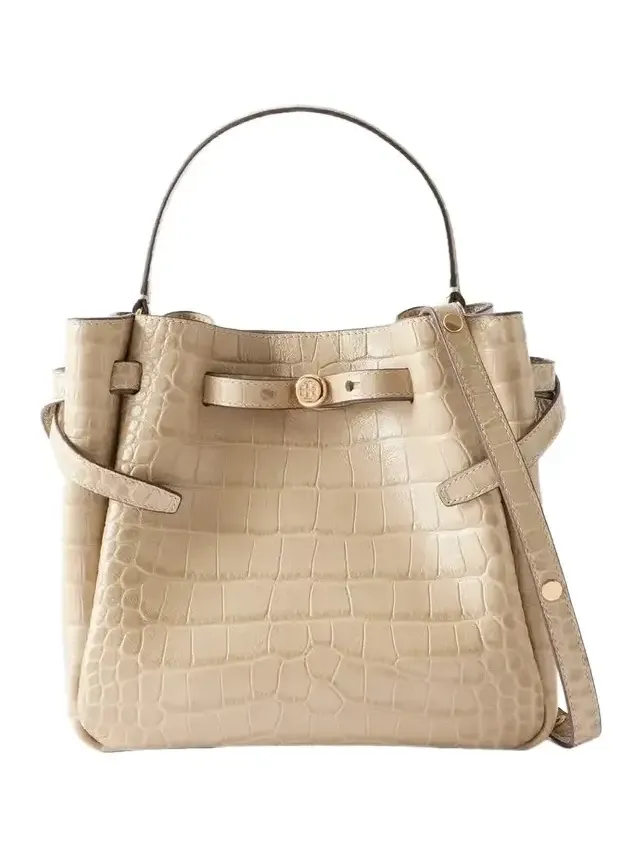 Croc-effect Logo-embellished Leather Shoulder Bag