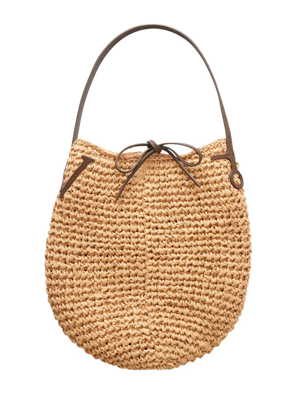 Bulb Leather-trimmed Raffia Shoulder Bag