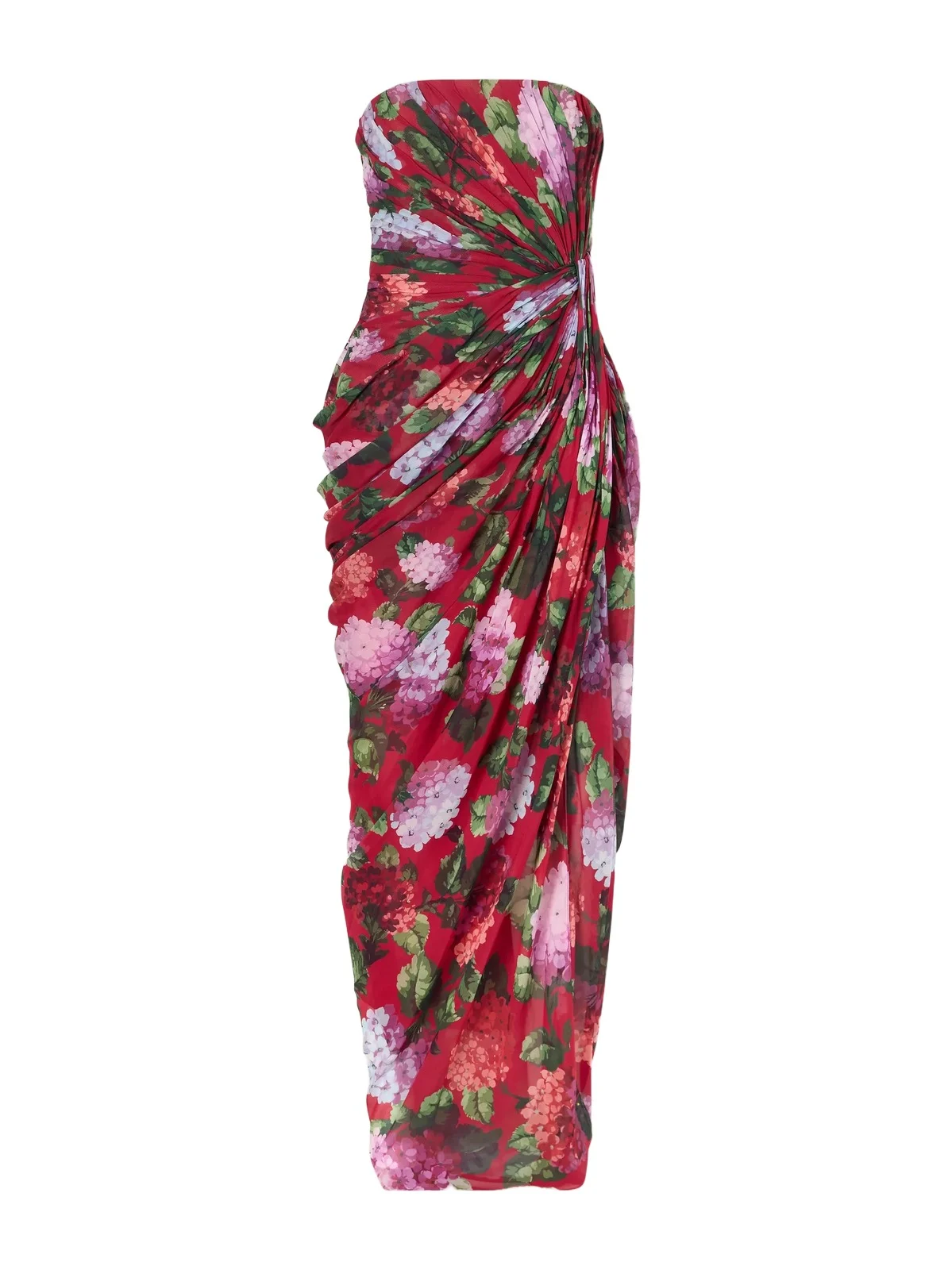 Floral-print Gathered Silk-chiffon Gown