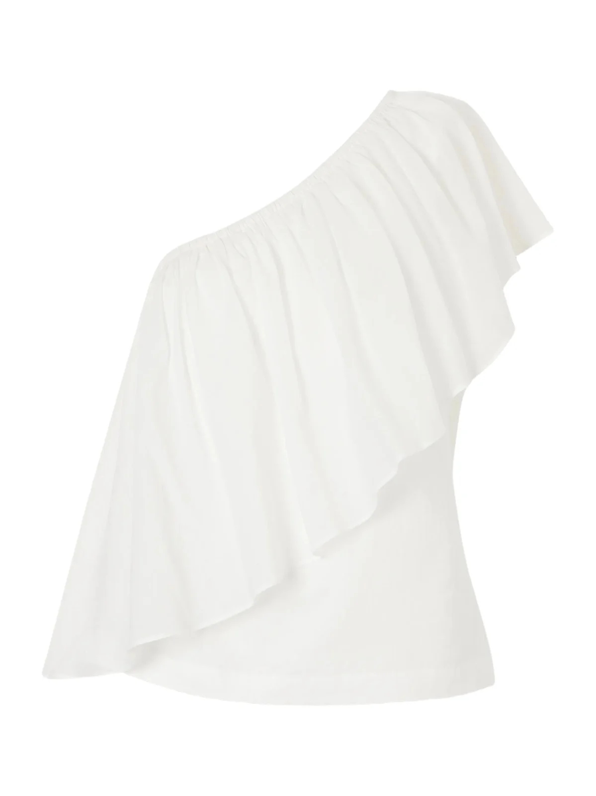 Wedge Ruffled One-shoulder Cotton-voile Blouse Wedge Ruffled One-shoulder Cotton-voile Blouse