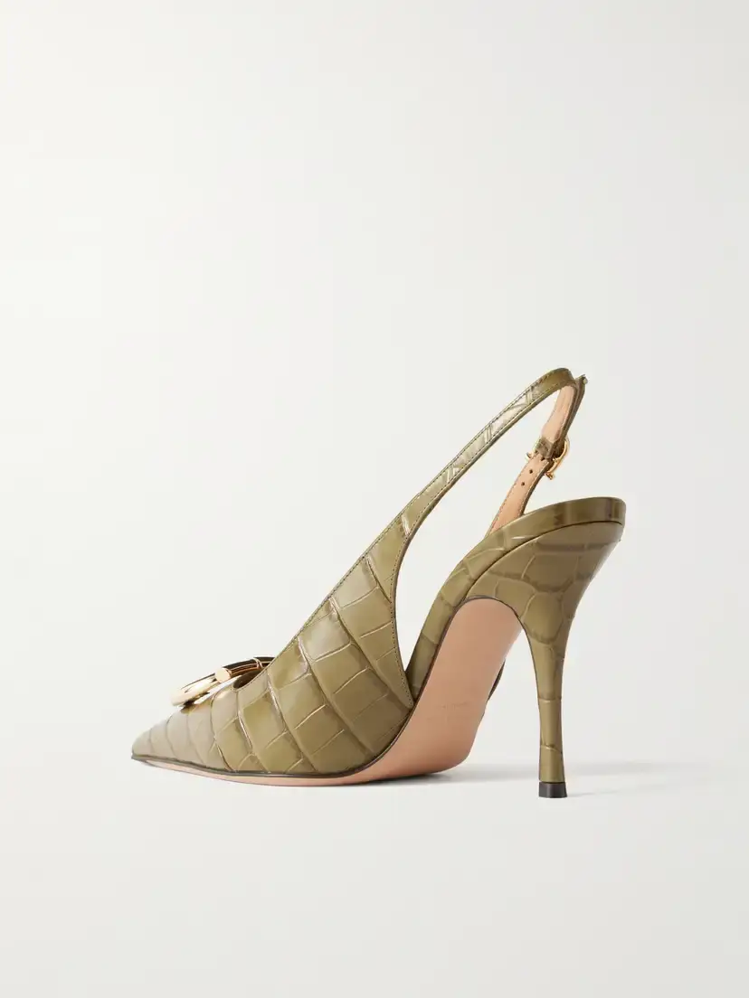 Ferragamo Sara 95 Croc-effect Leather Slingback Pumps | Thumbnail 3