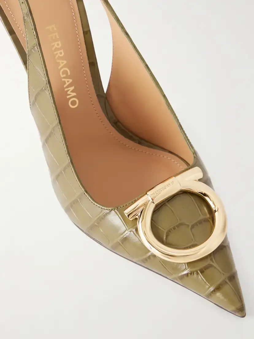 Ferragamo Sara 95 Croc-effect Leather Slingback Pumps | Thumbnail 5