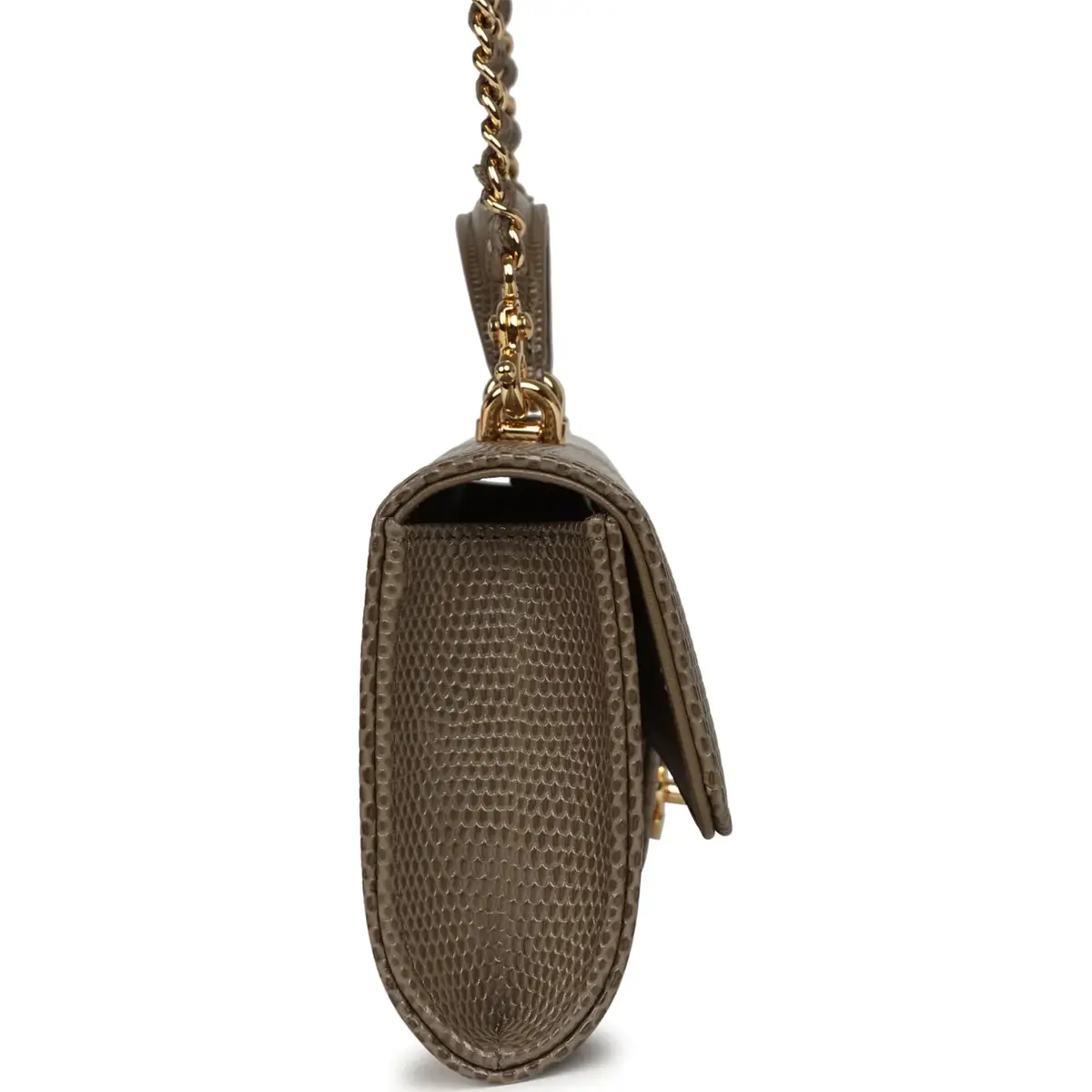 Chanel Chanel Long Top Handle Clutch with Chain Dark Khaki Lizard Embossed Calfskin Gold Hardware | Thumbnail 3 Chanel Chanel Long Top Handle Clutch with Chain Dark Khaki Lizard Embossed Calfskin Gold Hardware | Thumbnail 3