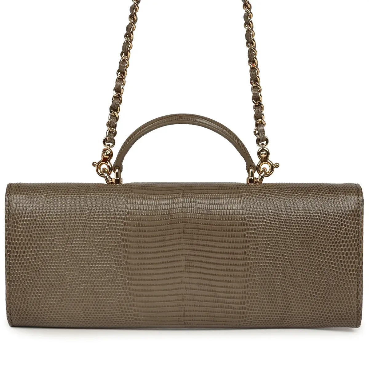 Chanel Chanel Long Top Handle Clutch with Chain Dark Khaki Lizard Embossed Calfskin Gold Hardware | Thumbnail 4 Chanel Chanel Long Top Handle Clutch with Chain Dark Khaki Lizard Embossed Calfskin Gold Hardware | Thumbnail 4
