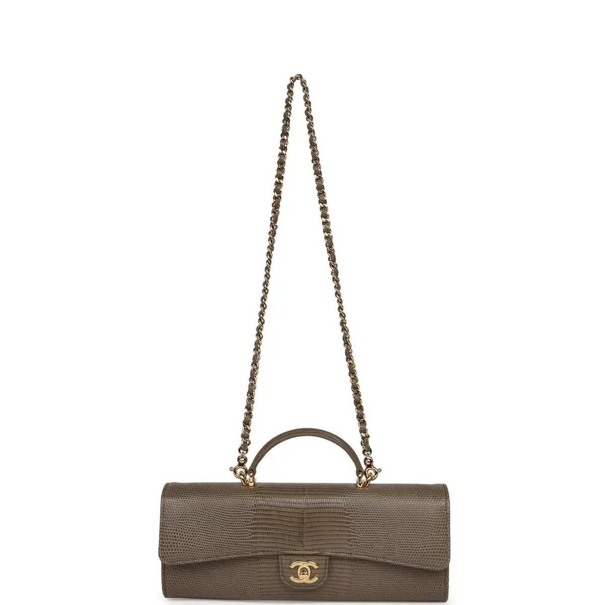 Chanel Chanel Long Top Handle Clutch with Chain Dark Khaki Lizard Embossed Calfskin Gold Hardware | Thumbnail 7 Chanel Chanel Long Top Handle Clutch with Chain Dark Khaki Lizard Embossed Calfskin Gold Hardware | Thumbnail 7