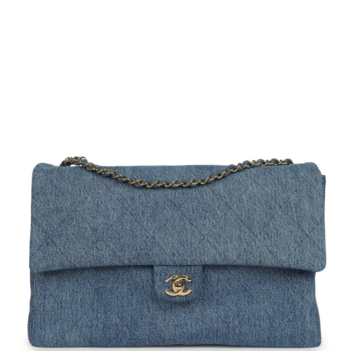 Chanel Chanel Maxi "Souplissimo" Large Flap Bag Blue Denim Gold Hardware | Image 1 Chanel Chanel Maxi "Souplissimo" Large Flap Bag Blue Denim Gold Hardware | Image 1