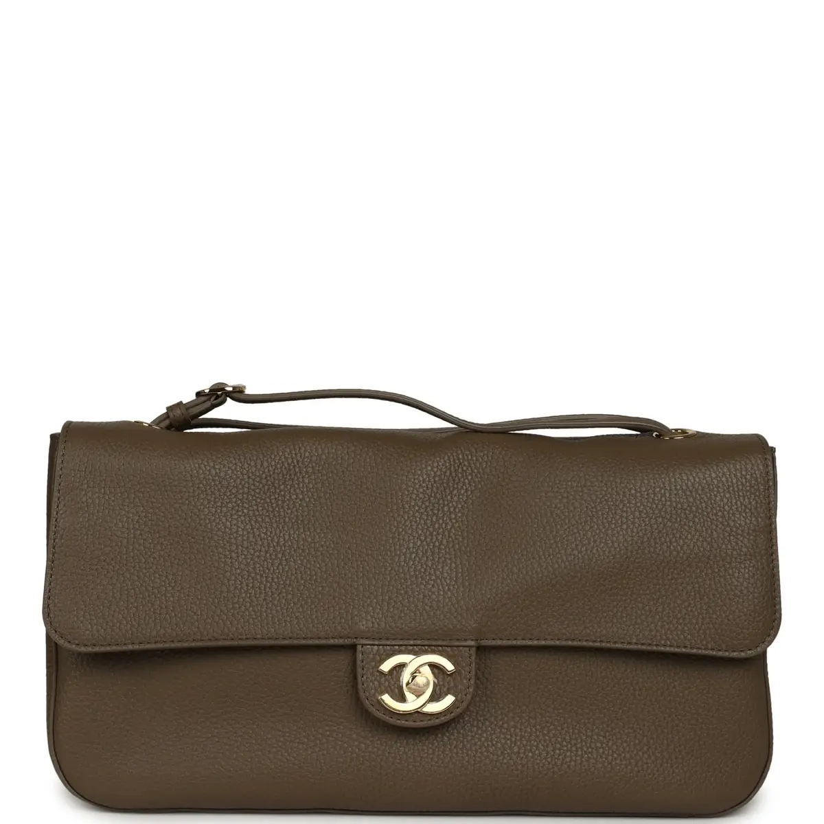 Chanel Chanel Maxi "Souplissimo" Small Flap Bag Dark Khaki Grained Calfskin Gold Hardware | Image 1 Chanel Chanel Maxi "Souplissimo" Small Flap Bag Dark Khaki Grained Calfskin Gold Hardware | Image 1