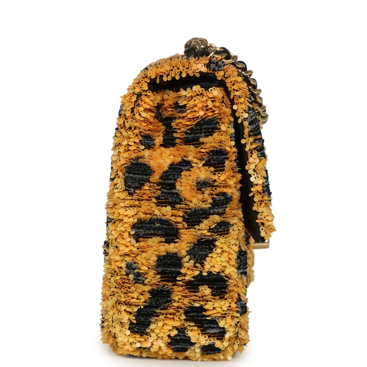 Chanel Chanel Mini Cheetah Print Flap Bag Orange, Black Sequin Gold Hardware | Thumbnail 3