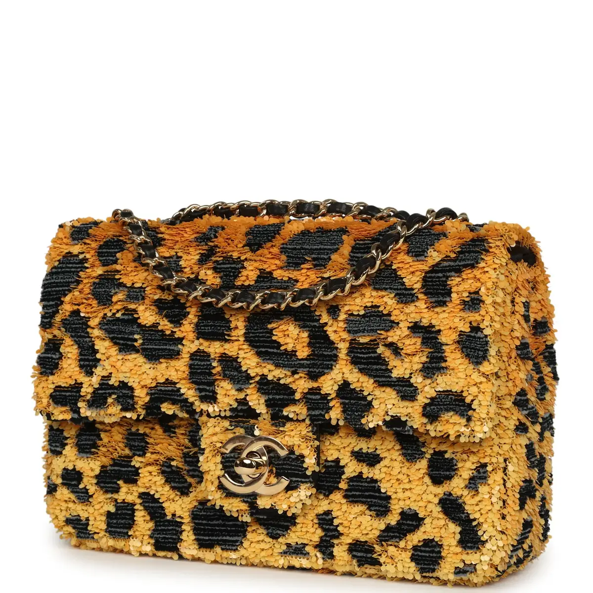 Chanel Chanel Mini Cheetah Print Flap Bag Orange, Black Sequin Gold Hardware | Thumbnail 5