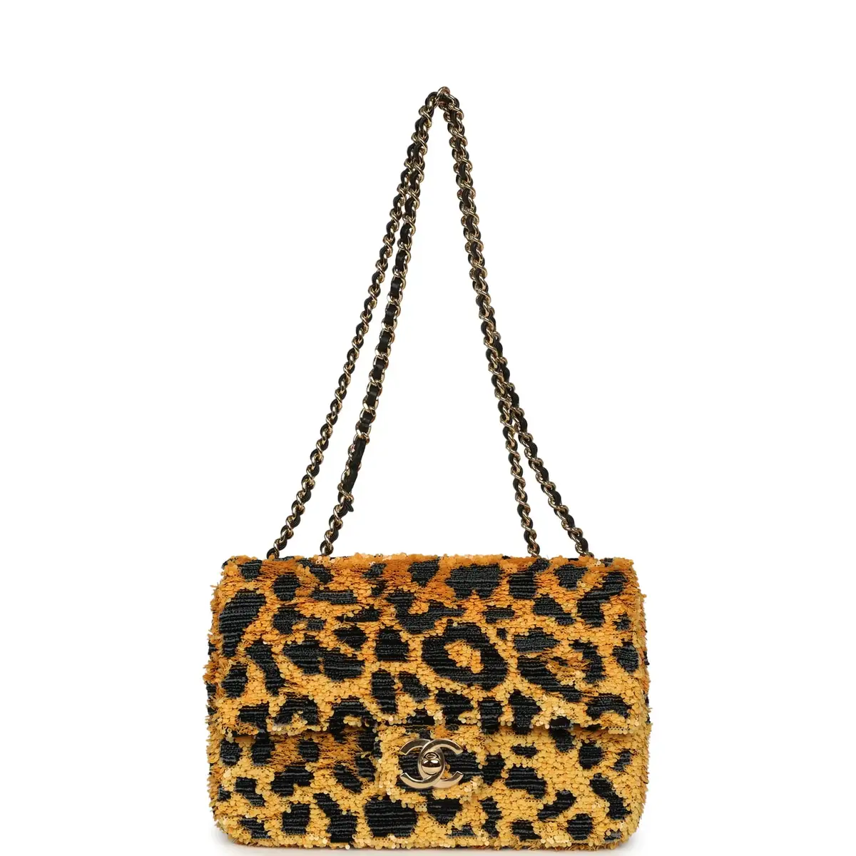 Chanel Chanel Mini Cheetah Print Flap Bag Orange, Black Sequin Gold Hardware | Thumbnail 7
