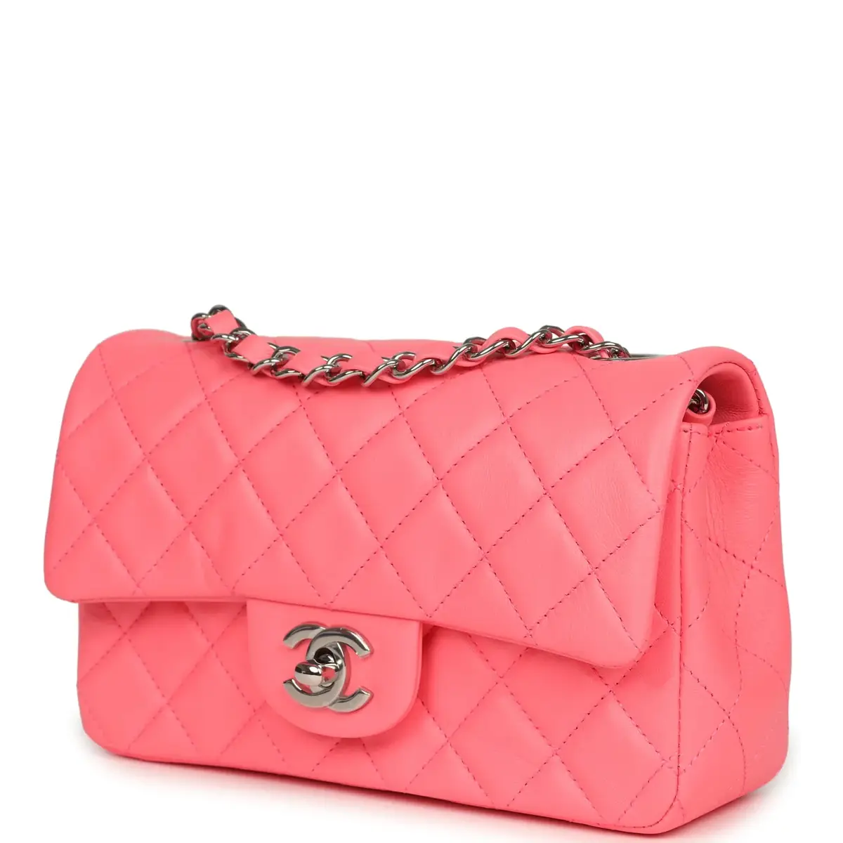 Chanel Chanel Mini Classic Rectangular Flap Bag Coral Lambskin Silver Hardware | Thumbnail 5 Chanel Chanel Mini Classic Rectangular Flap Bag Coral Lambskin Silver Hardware | Thumbnail 5