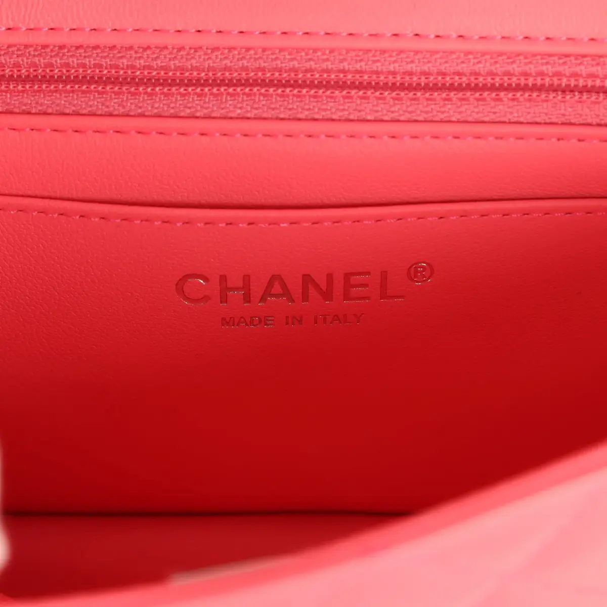 Chanel Chanel Mini Classic Rectangular Flap Bag Coral Lambskin Silver Hardware | Thumbnail 9 Chanel Chanel Mini Classic Rectangular Flap Bag Coral Lambskin Silver Hardware | Thumbnail 9