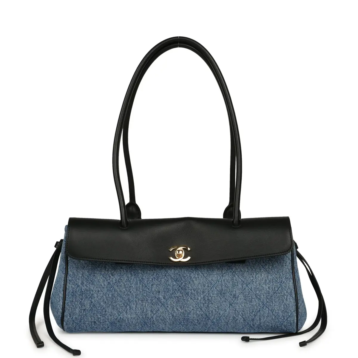 Chanel Chanel Small "Urban Essential" East West Shopping Tote Black Calfskin and Blue Denim Gold Hardware | Image 1 Chanel Chanel Small "Urban Essential" East West Shopping Tote Black Calfskin and Blue Denim Gold Hardware | Image 1