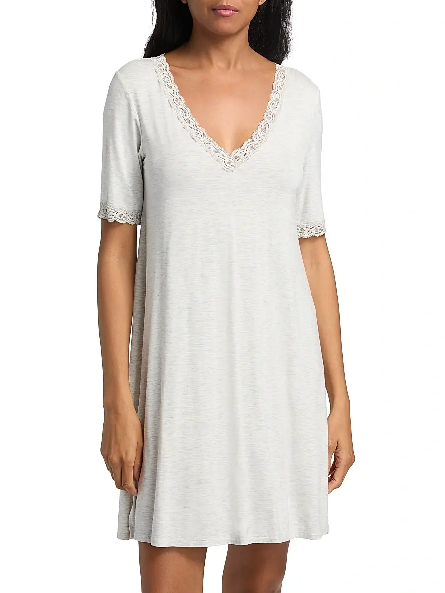 Natori Women's Feathers Essentials Lace-Trim A-line Minidress | Thumbnail 3 Natori Women's Feathers Essentials Lace-Trim A-line Minidress | Thumbnail 3