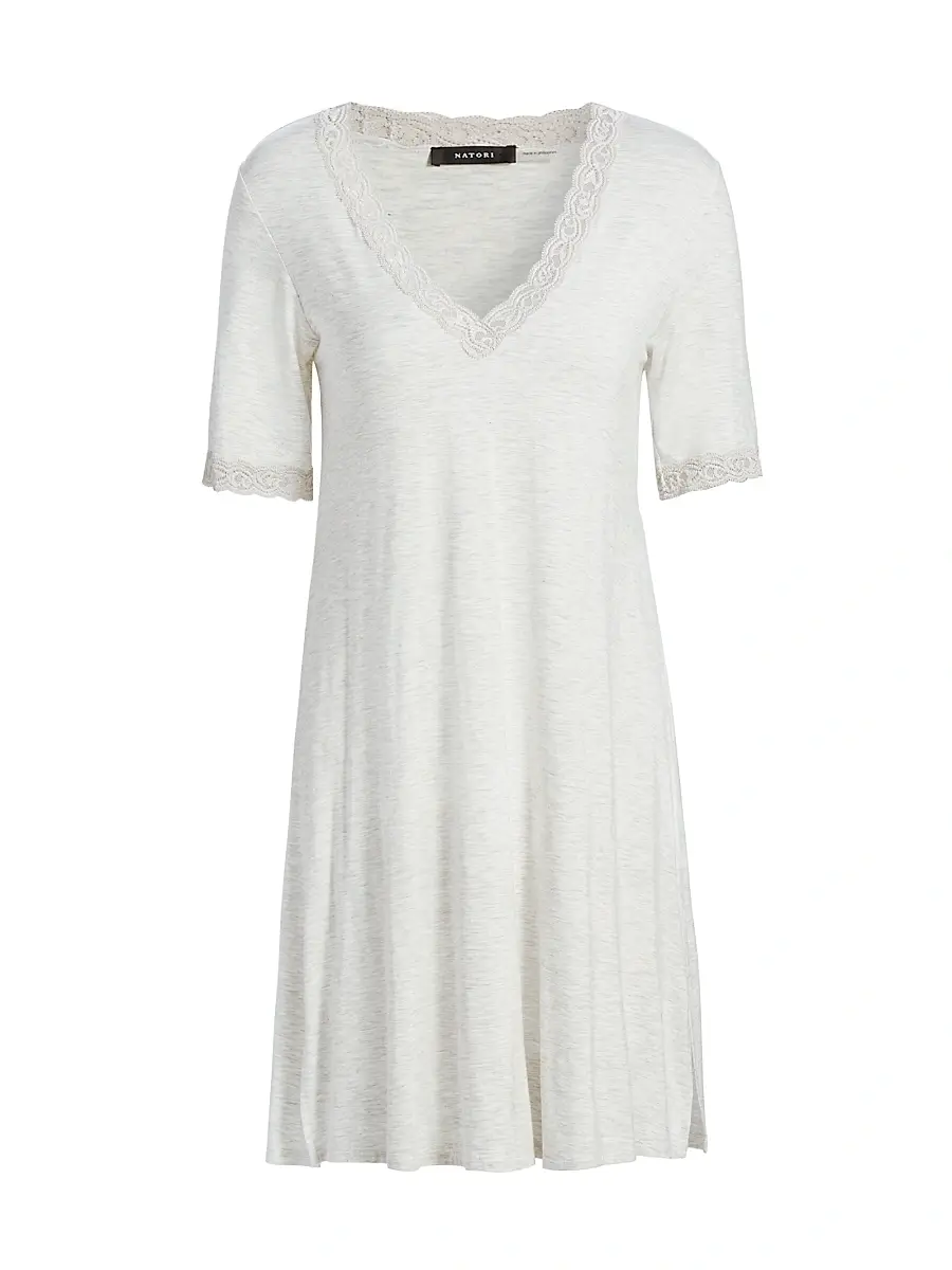 Natori Women's Feathers Essentials Lace-Trim A-line Minidress - Grey - Size XL | Image 1 Natori Women's Feathers Essentials Lace-Trim A-line Minidress - Grey - Size XL | Image 1
