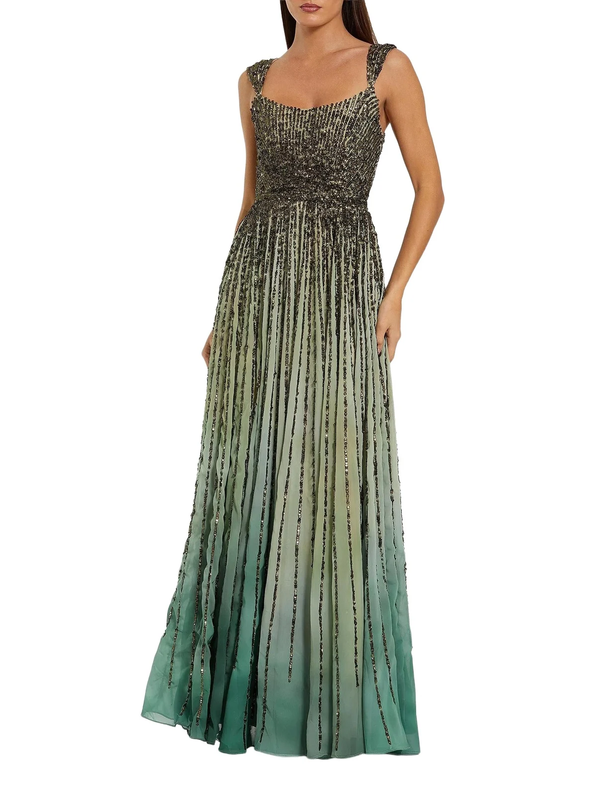 Women's Petite Beaded Ombré A-Line Gown