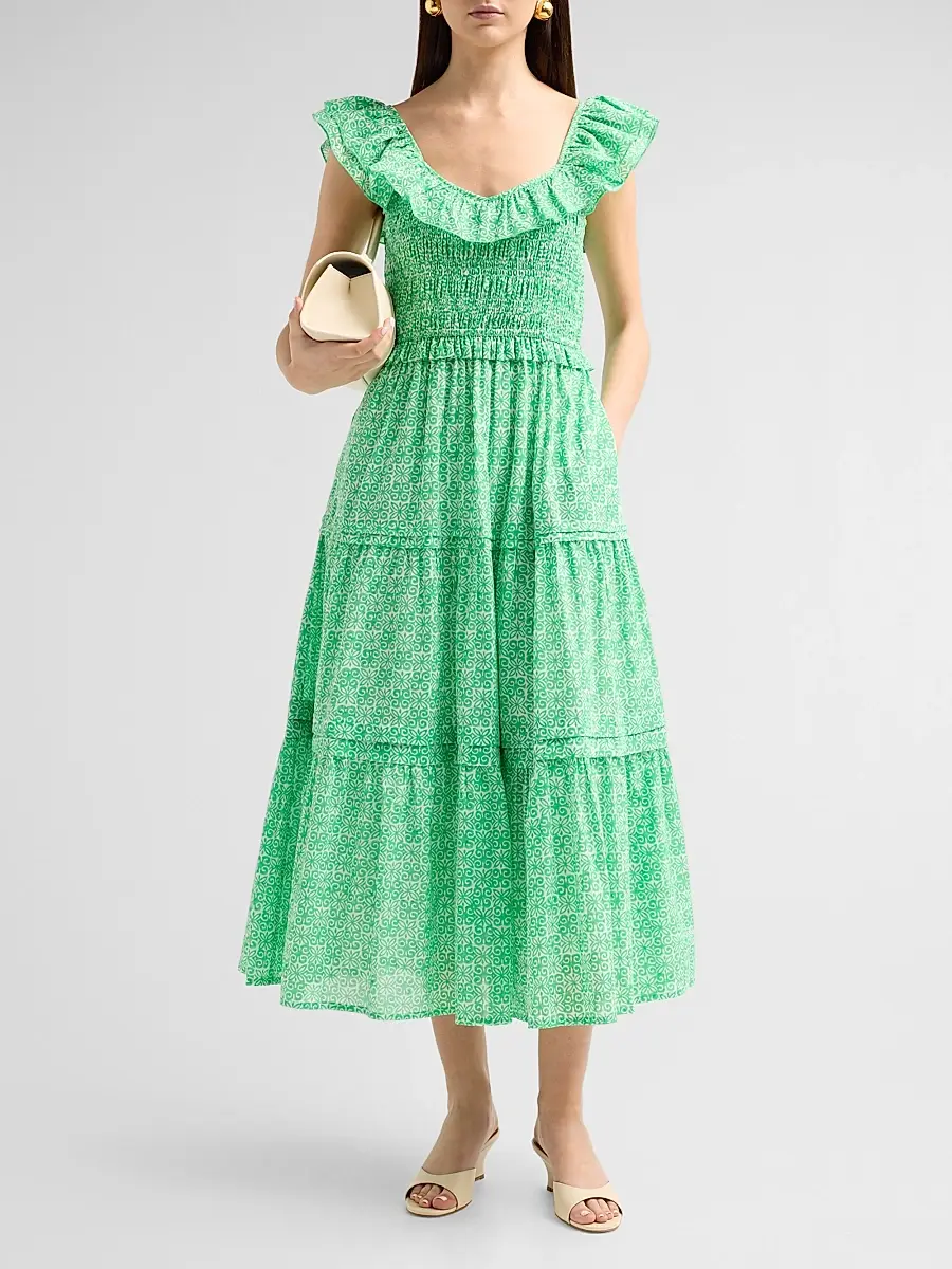 Ro's Garden Women's Tuscany Cotton Floral Flounce Midi Dress | Thumbnail 2