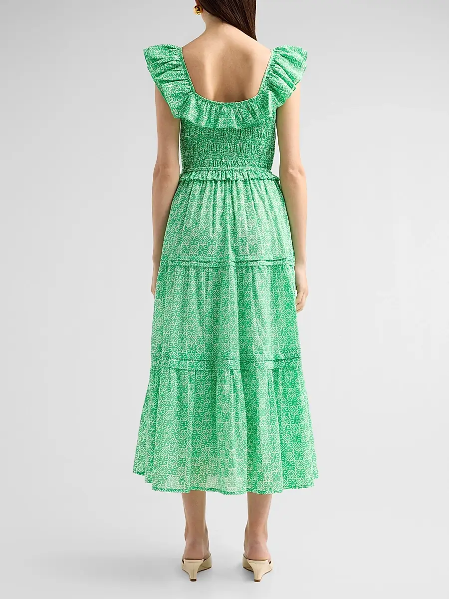 Ro's Garden Women's Tuscany Cotton Floral Flounce Midi Dress | Thumbnail 3