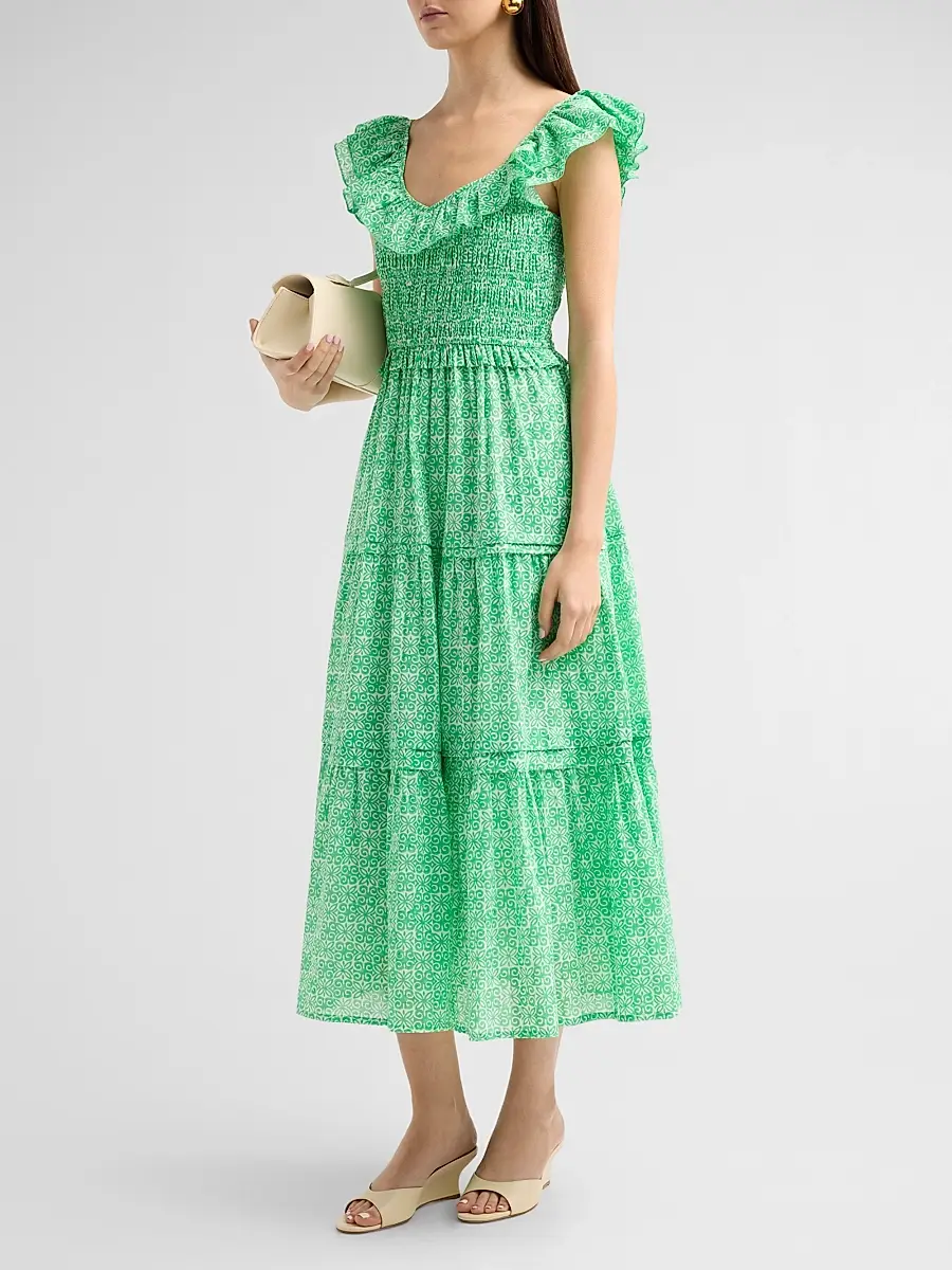 Ro's Garden Women's Tuscany Cotton Floral Flounce Midi Dress | Thumbnail 4