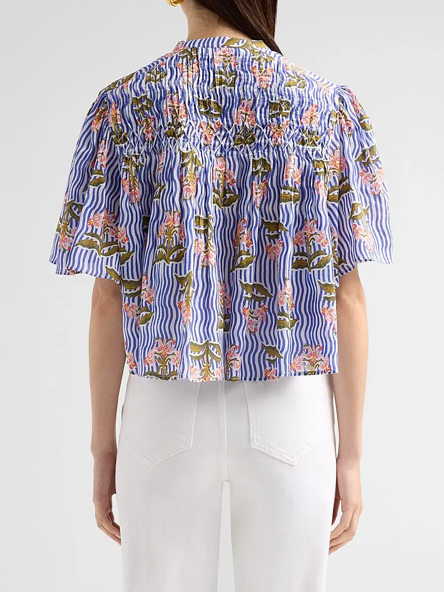 Ro's Garden Women's Loretta Floral Striped Cotton Top | Thumbnail 3