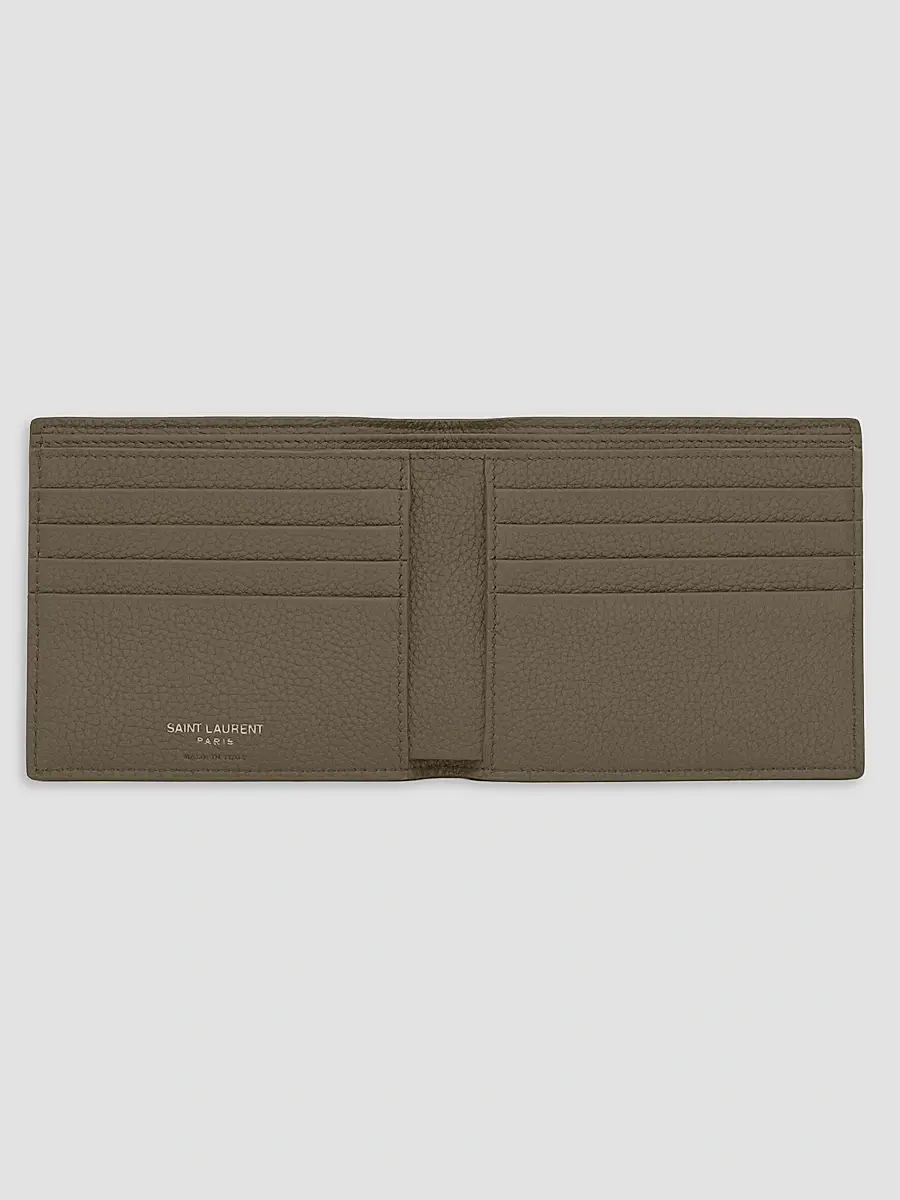 Saint Laurent Men's Tiny Cassandre East-West Wallet in Grained Leather - Dark Khaki | Thumbnail 2 Saint Laurent Men's Tiny Cassandre East-West Wallet in Grained Leather - Dark Khaki | Thumbnail 2