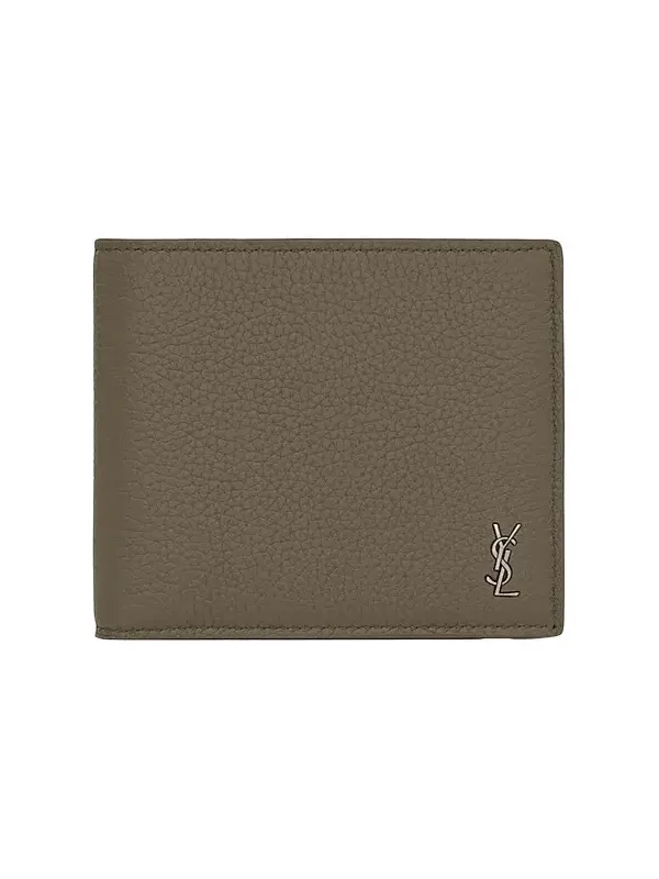 Saint Laurent Men's Tiny Cassandre East-West Wallet in Grained Leather - Dark Khaki