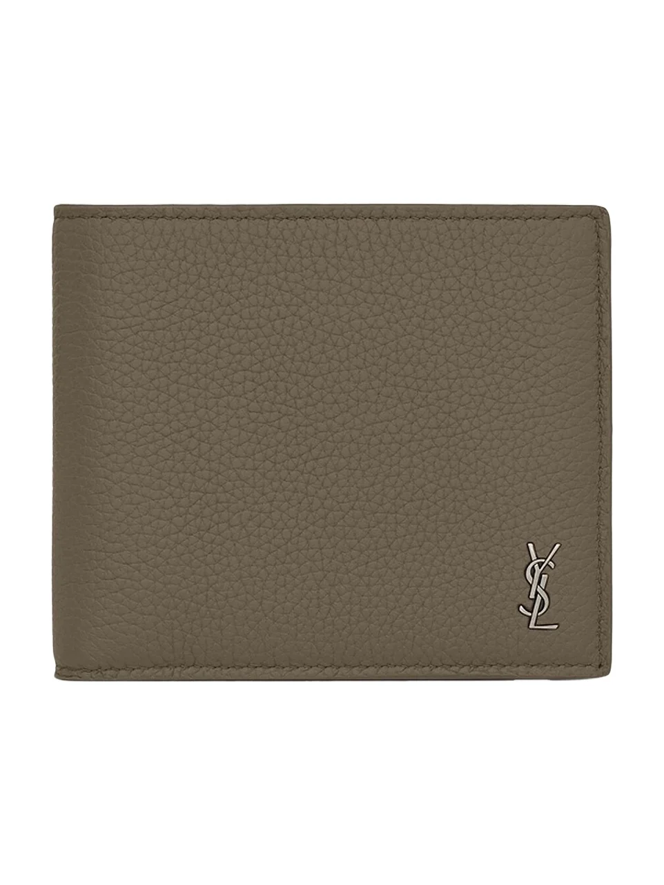 Saint Laurent Men's Tiny Cassandre East-West Wallet in Grained Leather - Dark Khaki