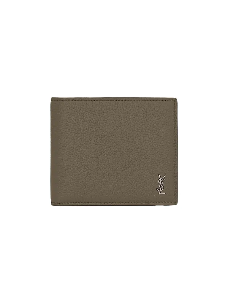 Saint Laurent Men's Tiny Cassandre East-West Wallet in Grained Leather - Dark Khaki | Image 1 Saint Laurent Men's Tiny Cassandre East-West Wallet in Grained Leather - Dark Khaki | Image 1