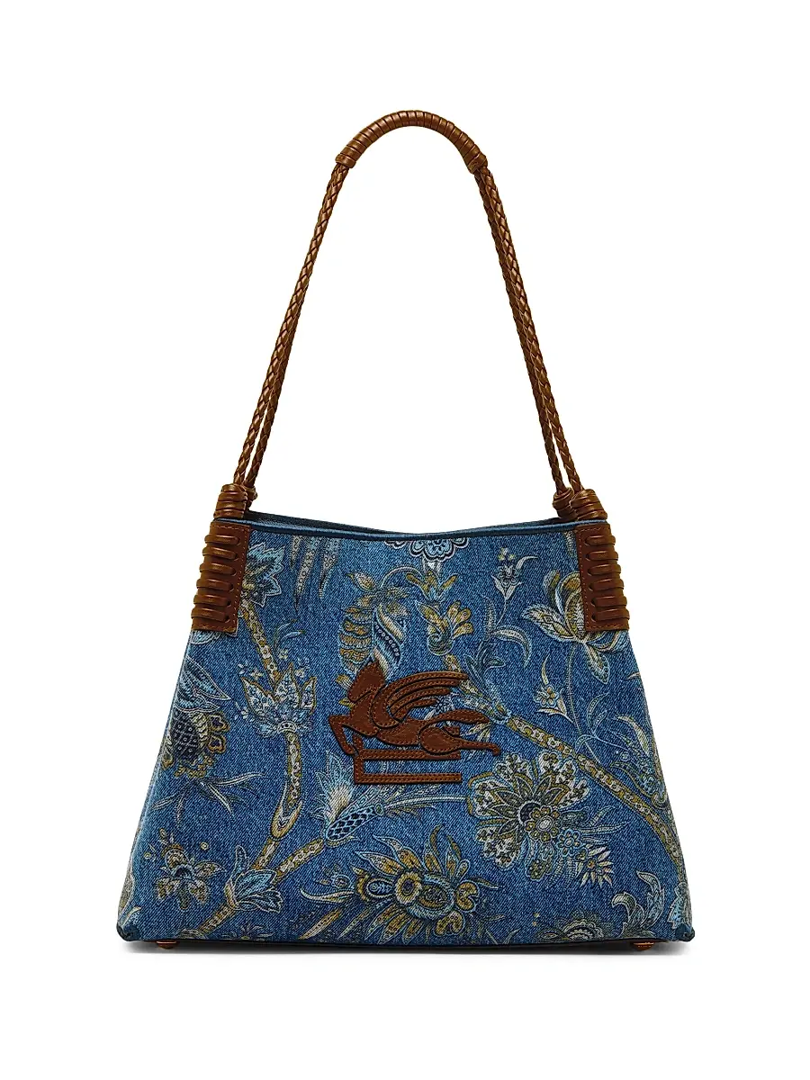 Women's Libra Small Printed Jacquard Denim Shopper Tote Bag Women's Libra Small Printed Jacquard Denim Shopper Tote Bag