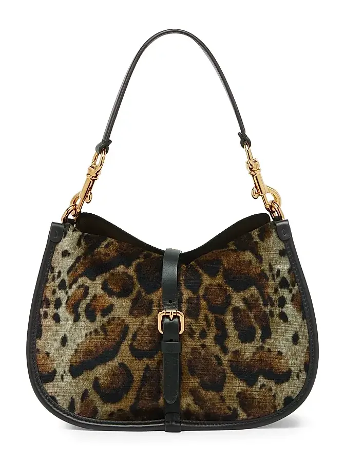 Women's Pony Medium Leopard Print Velvet Shoulder Bag Women's Pony Medium Leopard Print Velvet Shoulder Bag