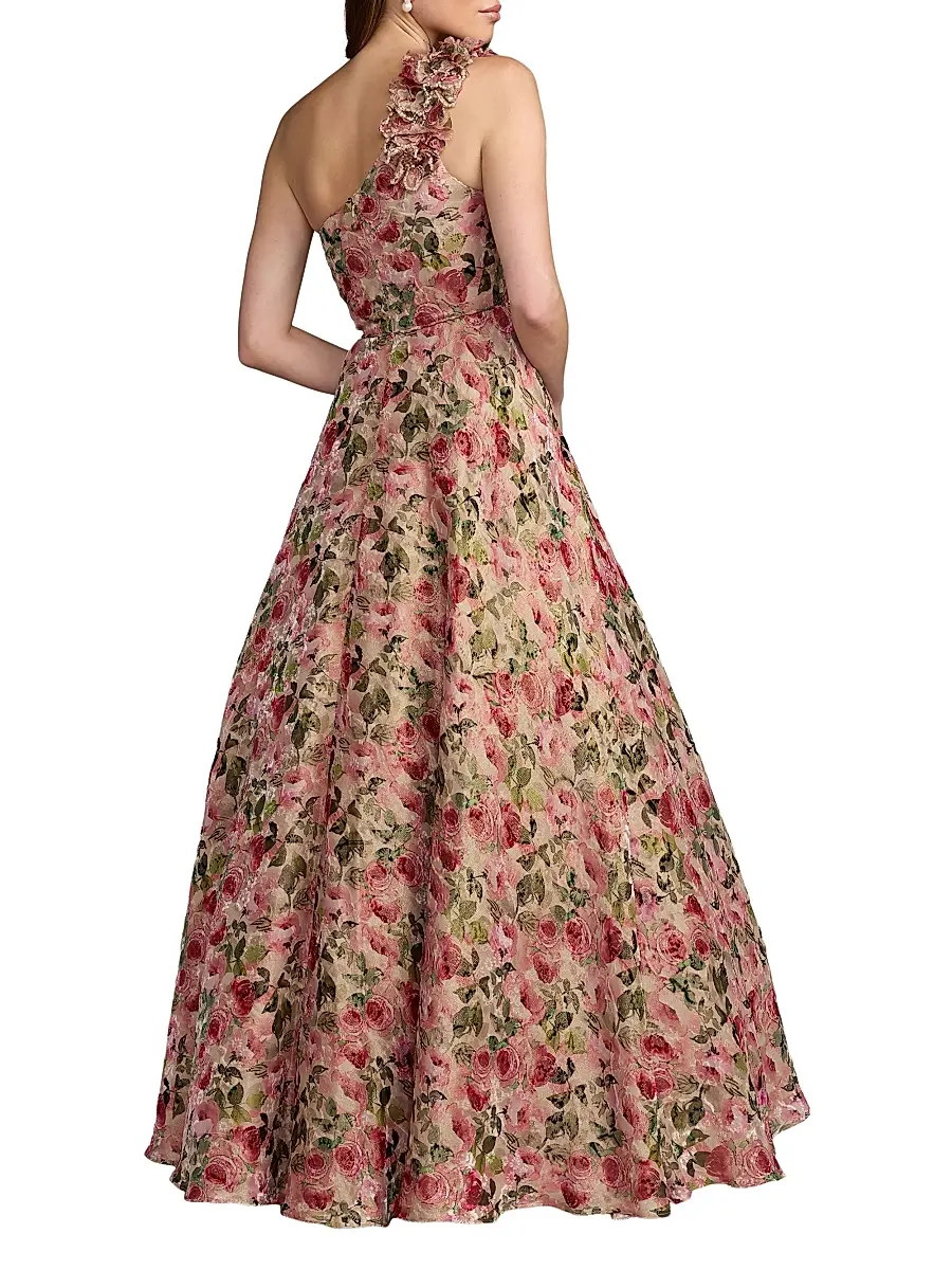 Mac Duggal Women's Floral Organza Brocade One-Shoulder Gown | Thumbnail 2 Mac Duggal Women's Floral Organza Brocade One-Shoulder Gown | Thumbnail 2