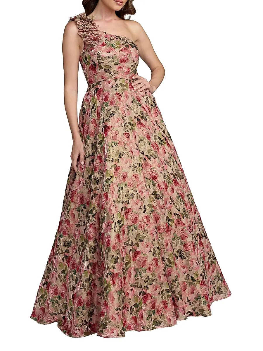 Mac Duggal Women's Floral Organza Brocade One-Shoulder Gown