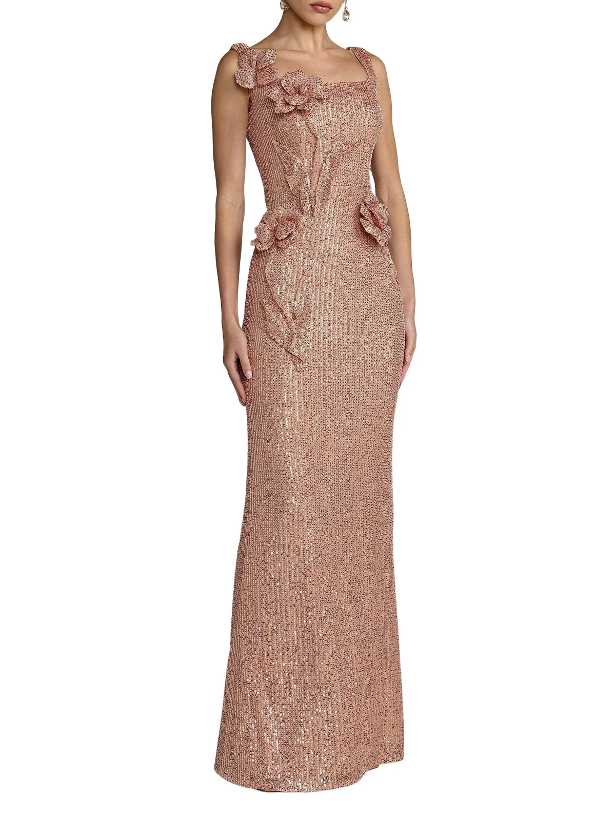 Women's 3D Flower Sequin Column Gown