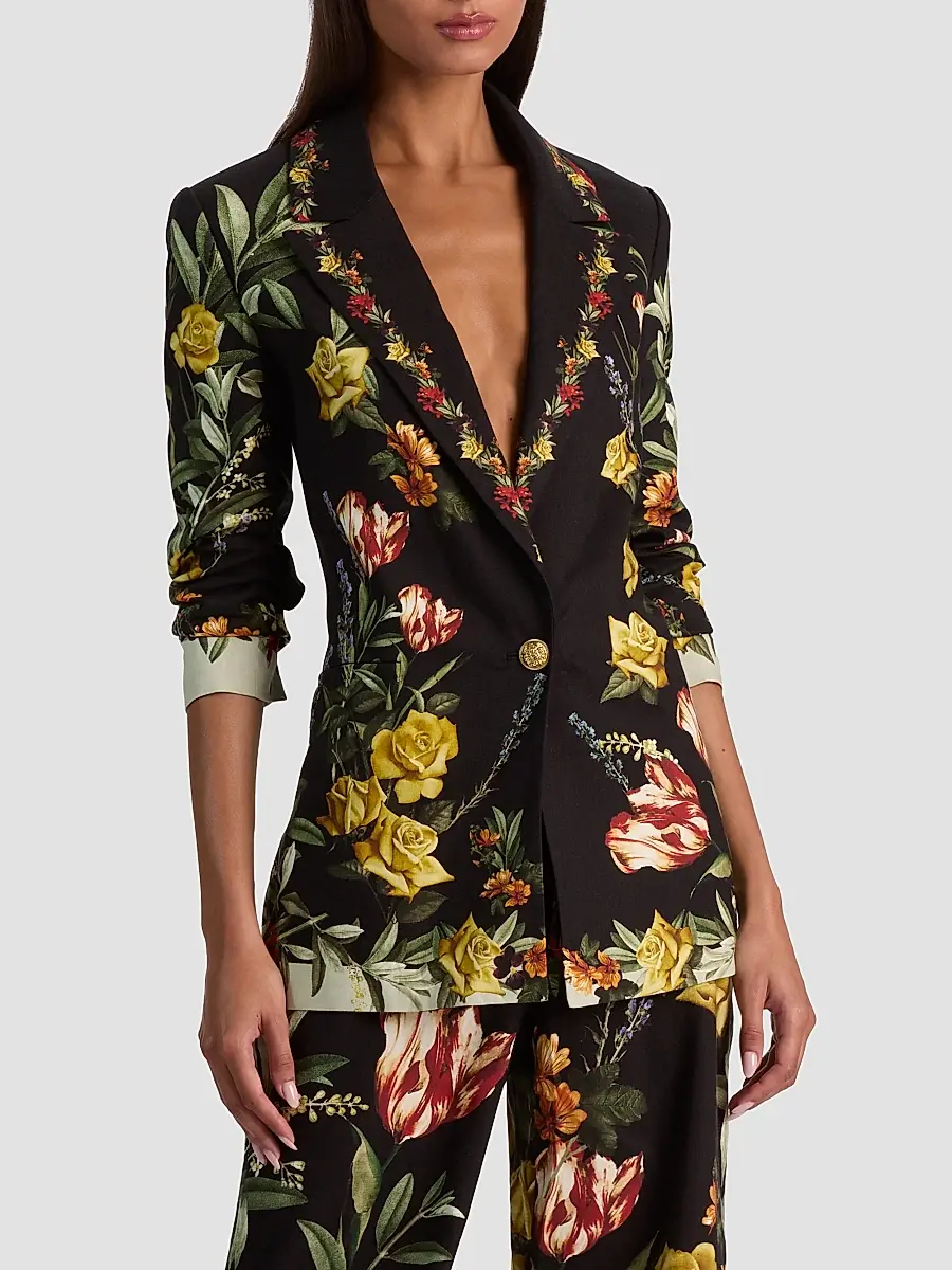 Alice + Olivia Women's Denny Floral Linen-Blend Boyfriend Blazer | Thumbnail 2 Alice + Olivia Women's Denny Floral Linen-Blend Boyfriend Blazer | Thumbnail 2
