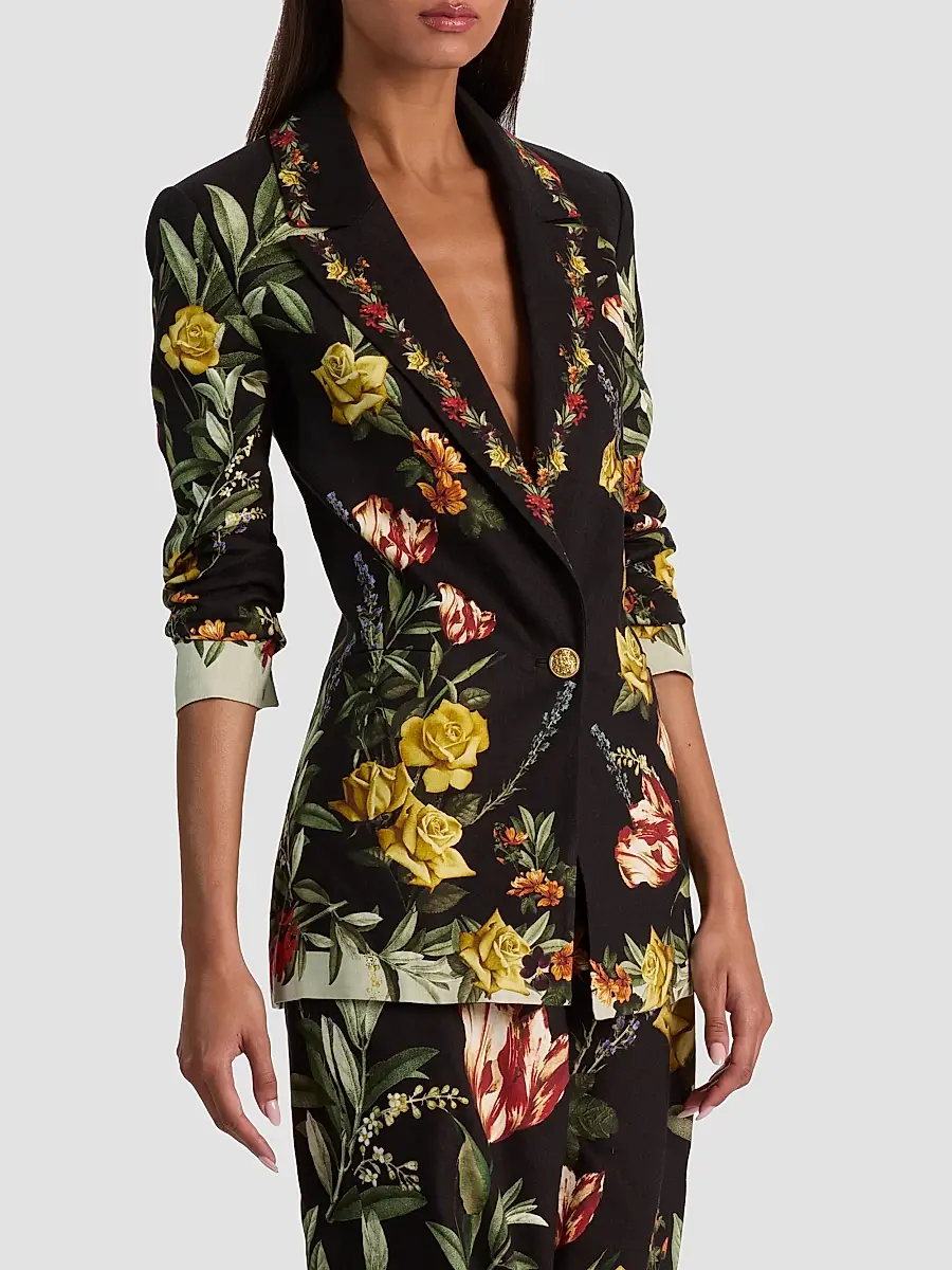 Alice + Olivia Women's Denny Floral Linen-Blend Boyfriend Blazer | Thumbnail 4 Alice + Olivia Women's Denny Floral Linen-Blend Boyfriend Blazer | Thumbnail 4