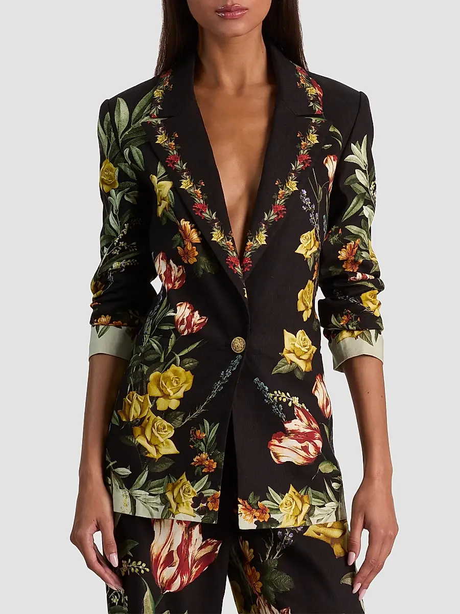 Alice + Olivia Women's Denny Floral Linen-Blend Boyfriend Blazer | Thumbnail 5 Alice + Olivia Women's Denny Floral Linen-Blend Boyfriend Blazer | Thumbnail 5