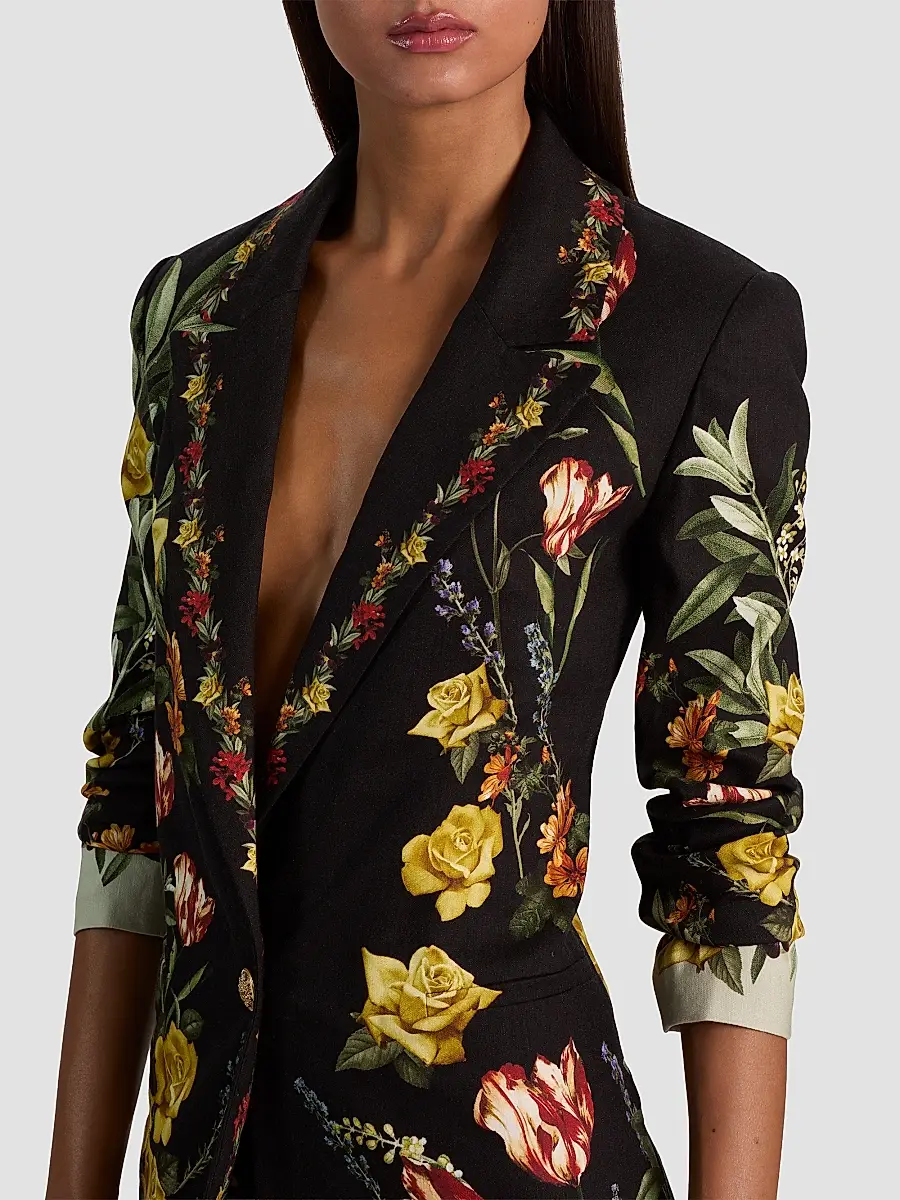 Alice + Olivia Women's Denny Floral Linen-Blend Boyfriend Blazer | Thumbnail 6 Alice + Olivia Women's Denny Floral Linen-Blend Boyfriend Blazer | Thumbnail 6
