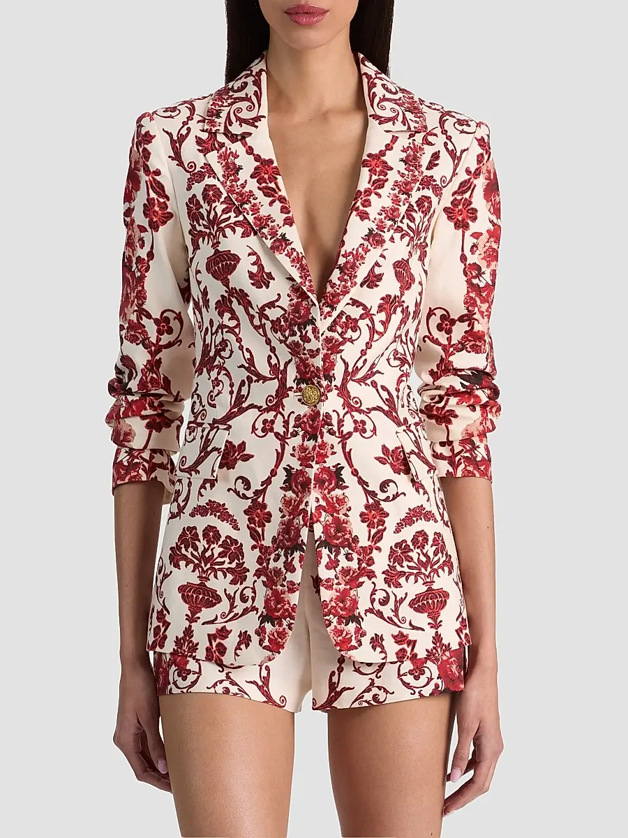 Alice + Olivia Women's Macey Floral Linen-Blend Fitted Blazer | Thumbnail 4