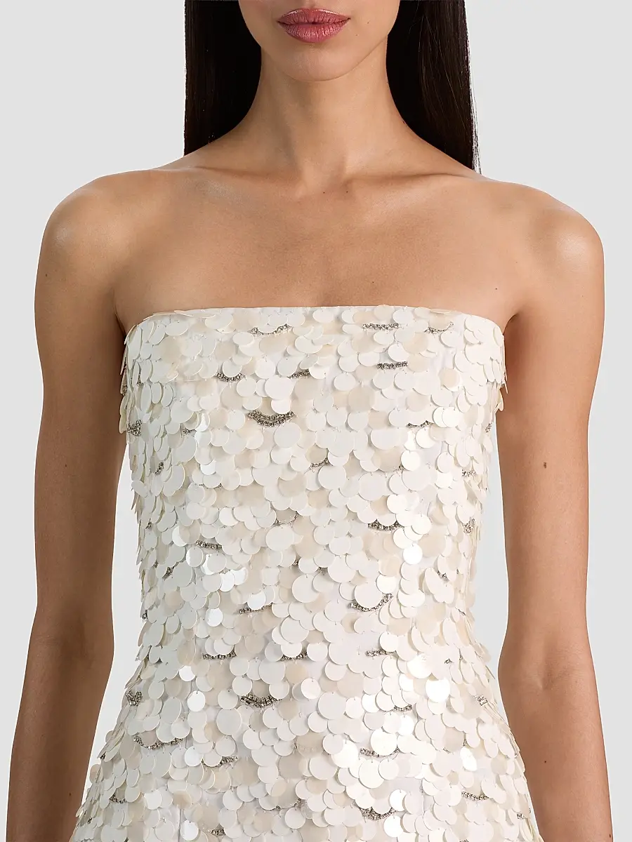 Alice + Olivia Women's Katia Sequined Strapless Lantern Mini Dress | Thumbnail 5 Alice + Olivia Women's Katia Sequined Strapless Lantern Mini Dress | Thumbnail 5